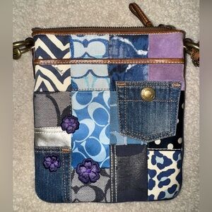 Coach Denim Patchwork Crossbody Purse Blue Purple Leopard Purse Bag 10818